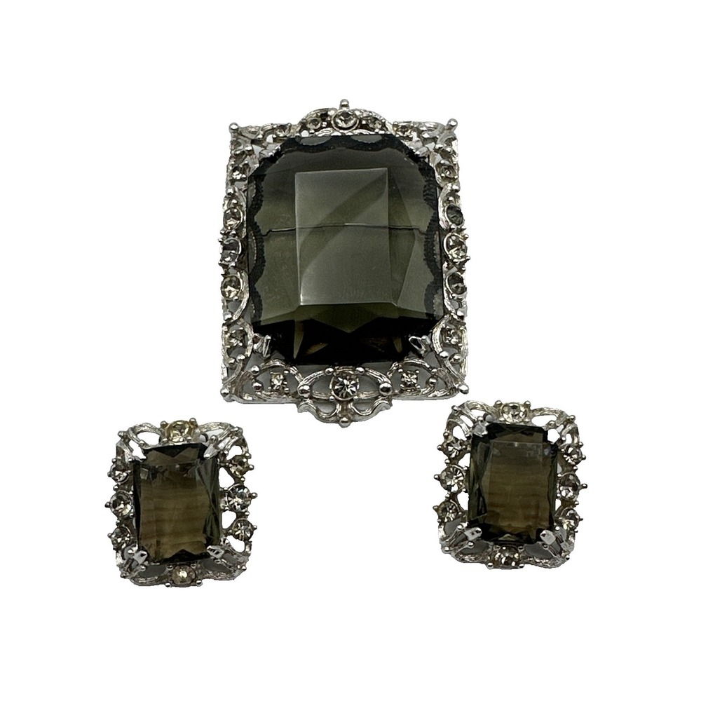 Vintage Sarah Coventry Smokey Quartz Celebrity Brooch & Earring Set #752